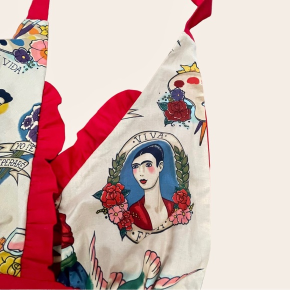 Frida Kahlo Rockabilly Pin-Up Kitchen Apron - Picture 7 of 12